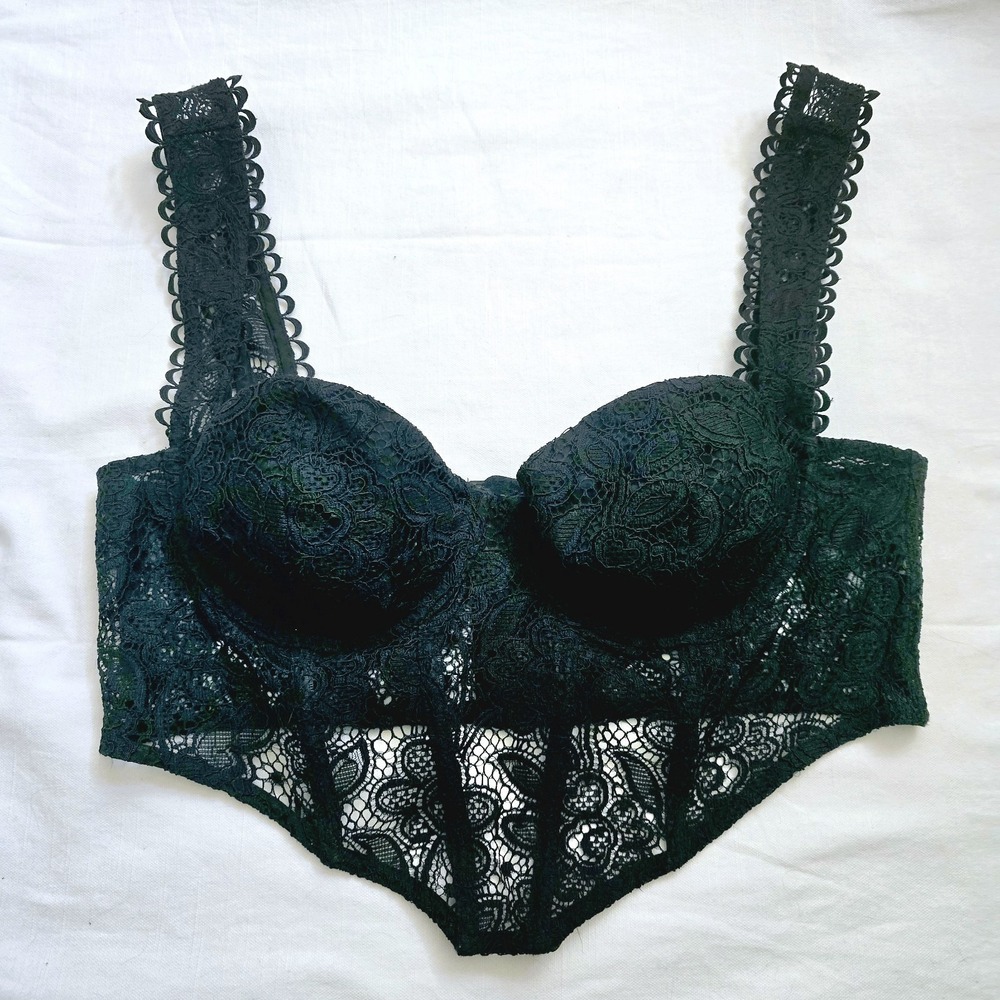 For Love & Lemons Black Lace Corset Bustier Top Underwire Floral Size L